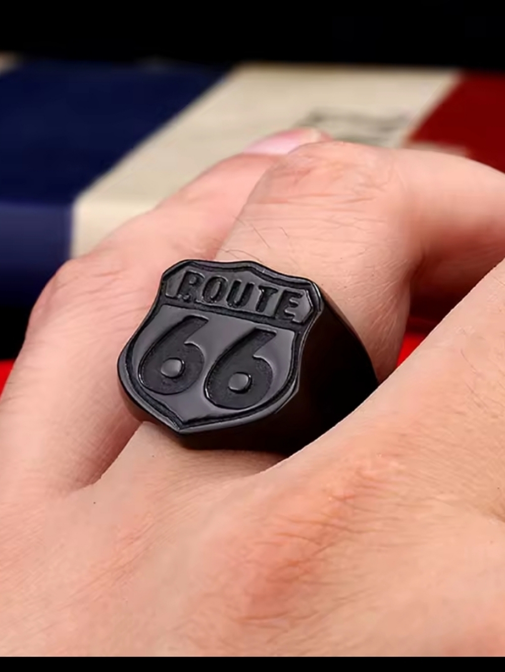 Stainless Steel 316L Silver Route 66 Biker Ring Choose A Size